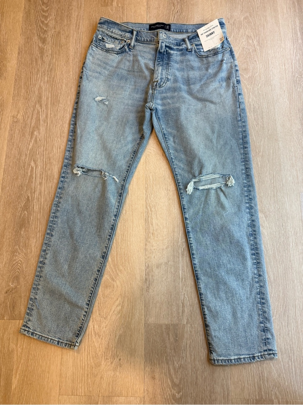 Abercrombie & Fitch Light Blue Distressed Skinny Jeans - Men